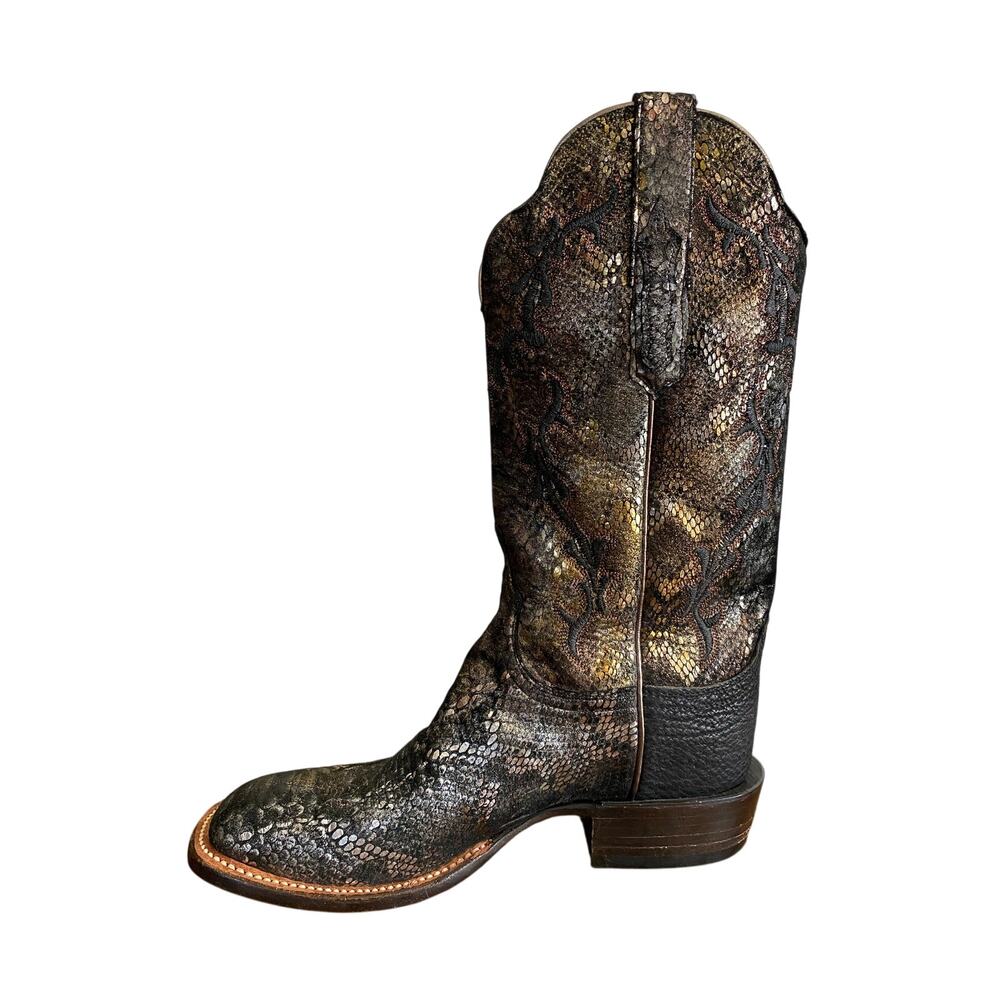 Lucchese Black Suede Metallic Python Square Toe Western Boots Womens 7.5 B - Picture 6 of 15